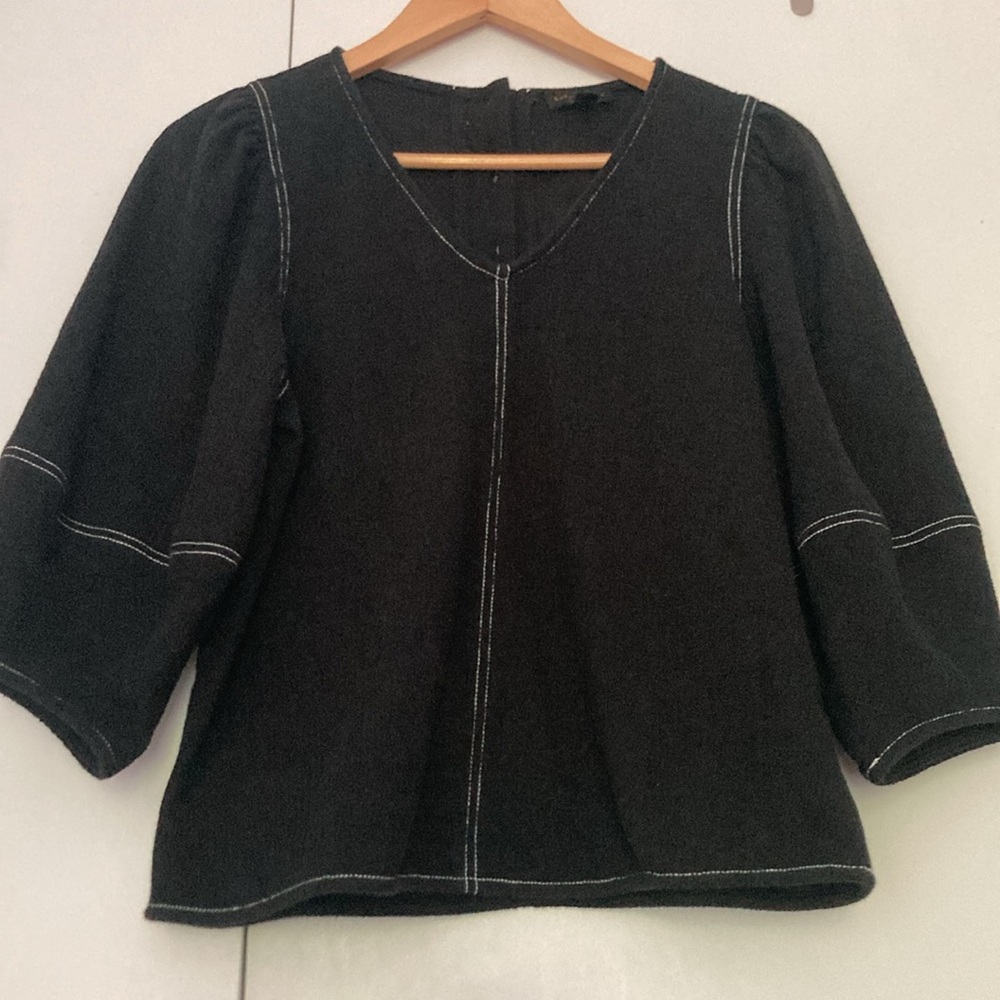 Anthropologie -Current Air/ Black top-white stitch XS - Picture 3 of 6
